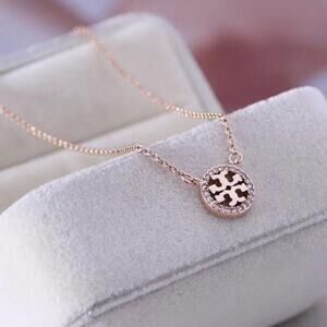 NewTory Burch Rose Gold Pave Logo Necklace